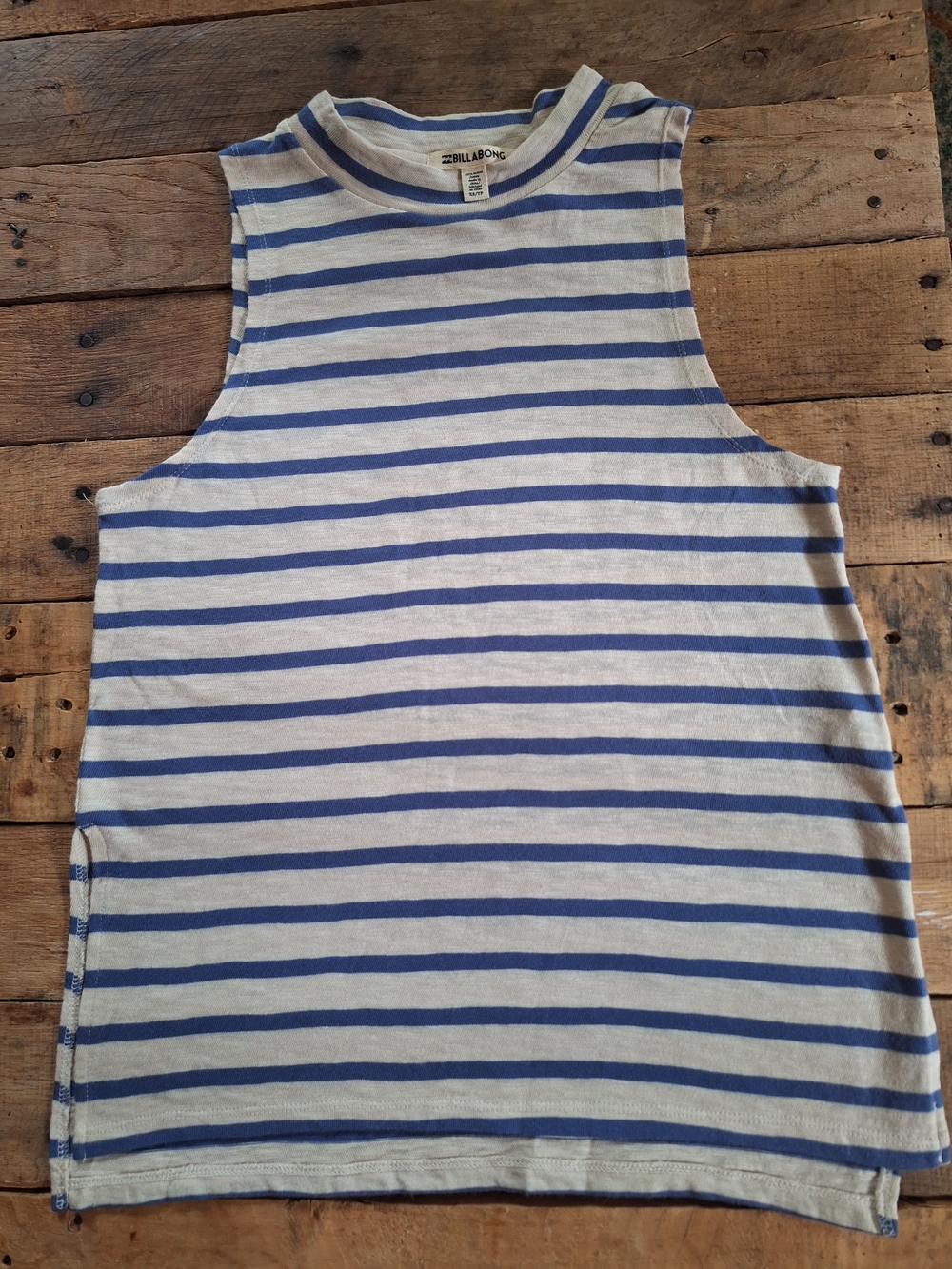 Billabong Men’s Blue and White Striped Tank Top